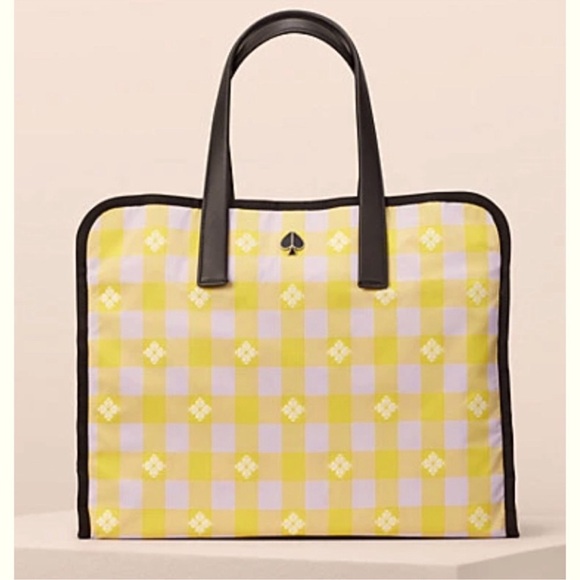 kate spade Handbags - Kate Spade Morley gingham tote in yellow & lilac NEW NWT large tote